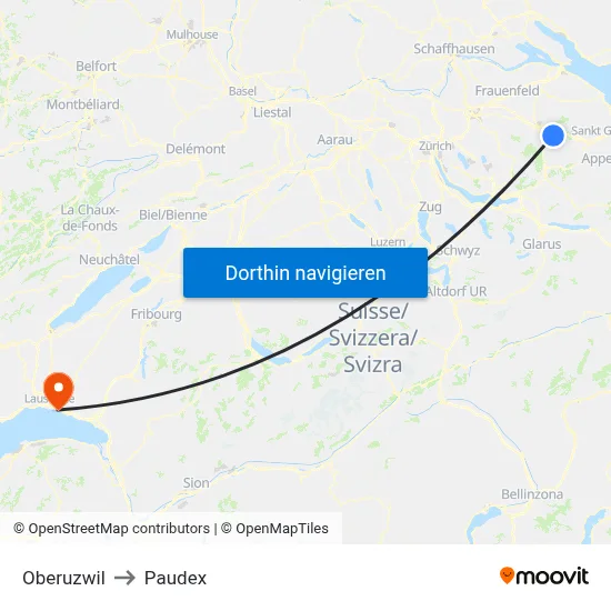 Oberuzwil to Paudex map