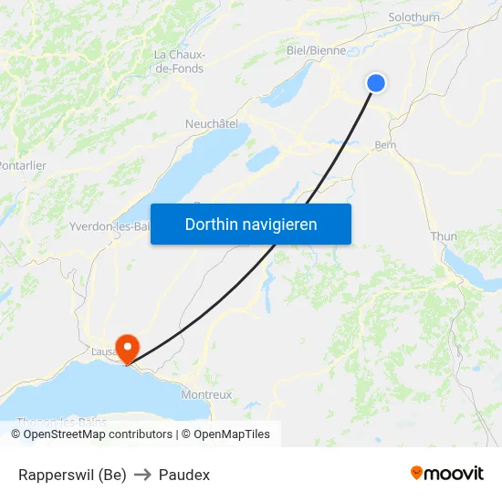 Rapperswil (Be) to Paudex map