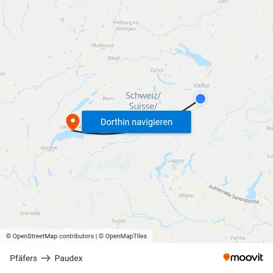 Pfäfers to Paudex map