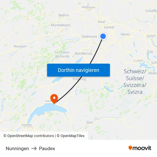 Nunningen to Paudex map