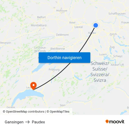 Gansingen to Paudex map
