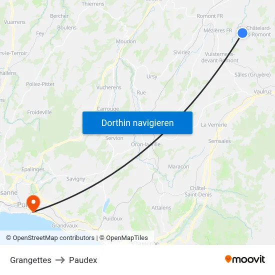 Grangettes to Paudex map