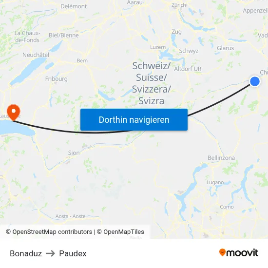 Bonaduz to Paudex map