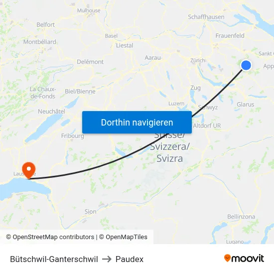 Bütschwil-Ganterschwil to Paudex map