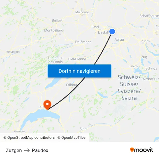 Zuzgen to Paudex map