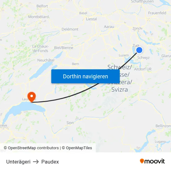 Unterägeri to Paudex map