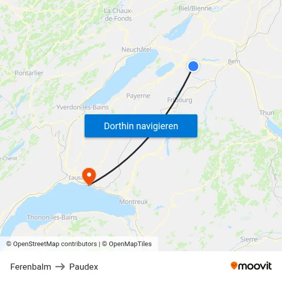 Ferenbalm to Paudex map