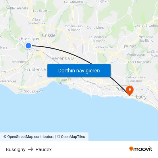 Bussigny to Paudex map