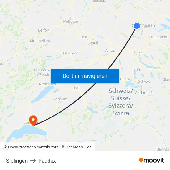 Siblingen to Paudex map