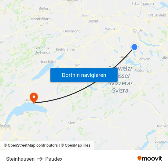 Steinhausen to Paudex map