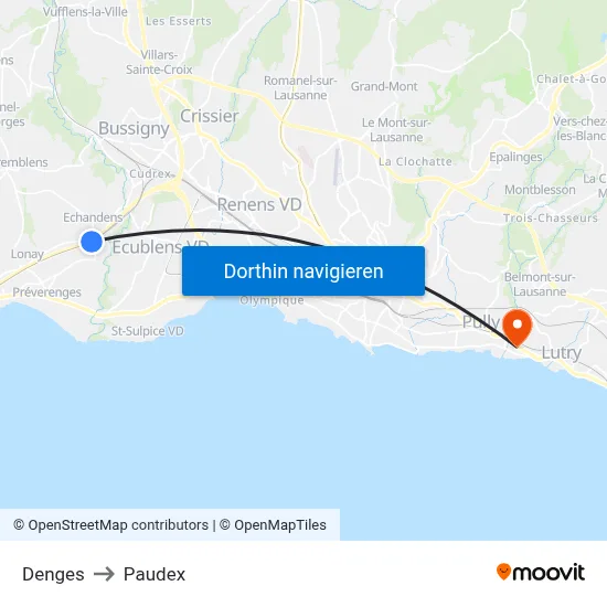 Denges to Paudex map