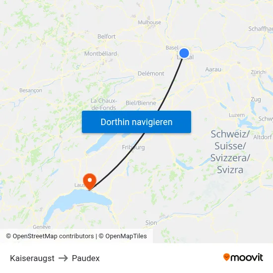 Kaiseraugst to Paudex map