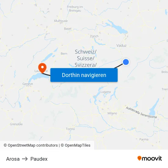 Arosa to Paudex map