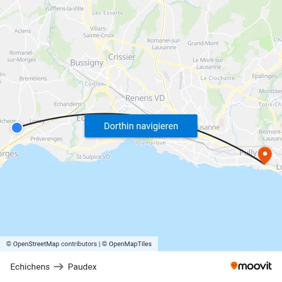 Echichens to Paudex map