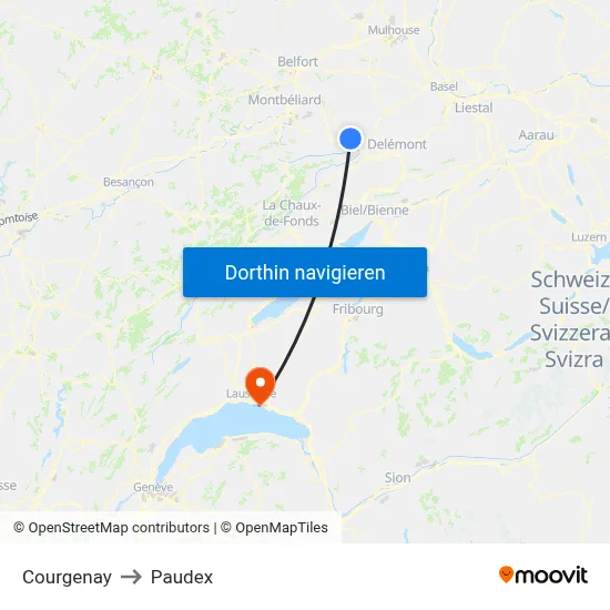 Courgenay to Paudex map