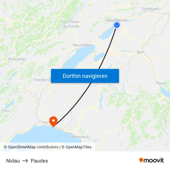 Nidau to Paudex map