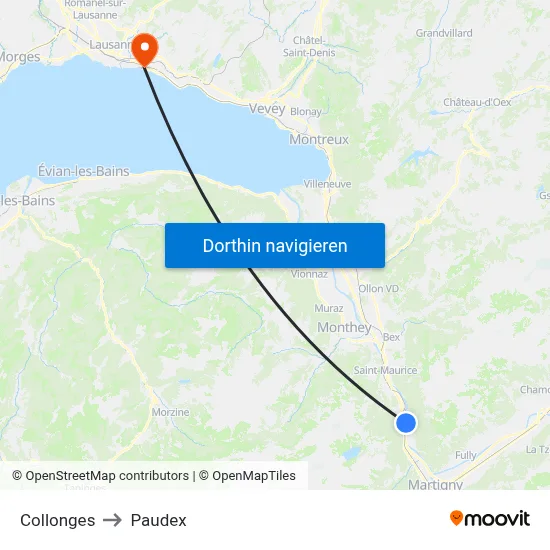Collonges to Paudex map