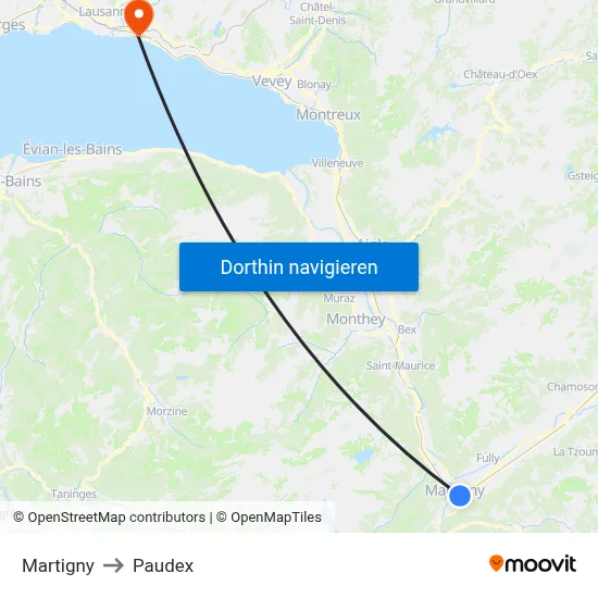 Martigny to Paudex map