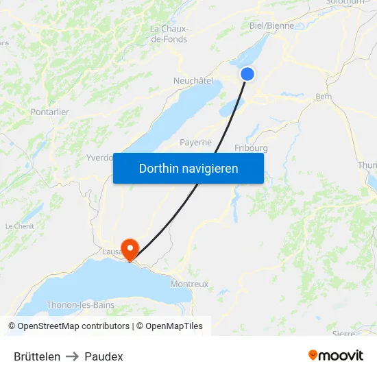Brüttelen to Paudex map