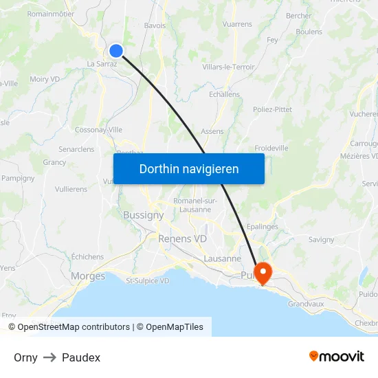 Orny to Paudex map