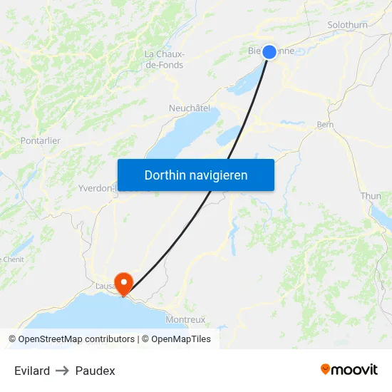 Evilard to Paudex map