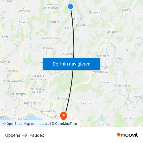 Oppens to Paudex map