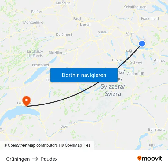 Grüningen to Paudex map