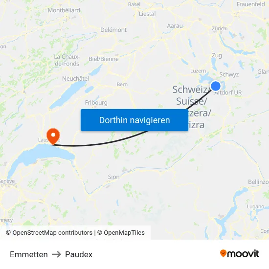 Emmetten to Paudex map