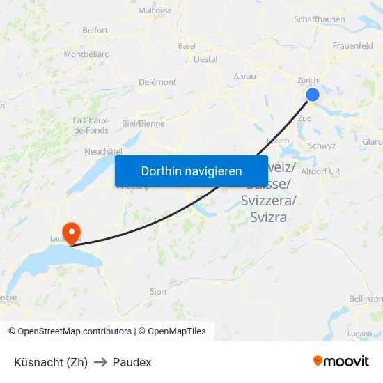 Küsnacht (Zh) to Paudex map