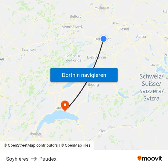 Soyhières to Paudex map