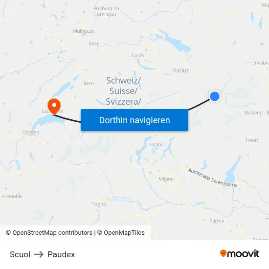 Scuol to Paudex map