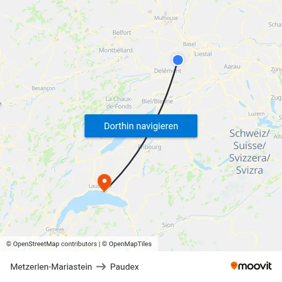 Metzerlen-Mariastein to Paudex map