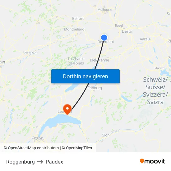 Roggenburg to Paudex map