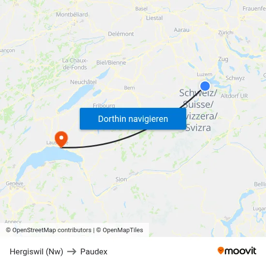Hergiswil (Nw) to Paudex map