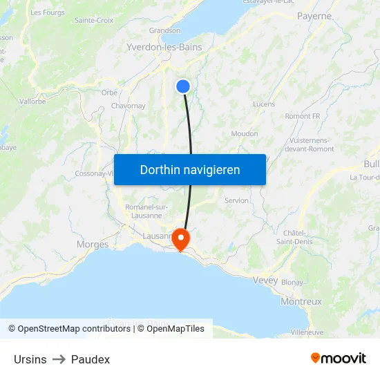 Ursins to Paudex map