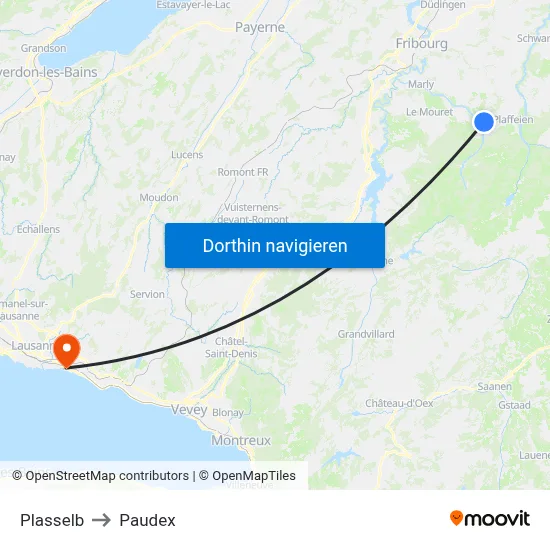 Plasselb to Paudex map