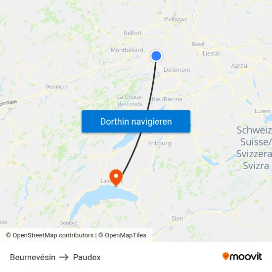 Beurnevésin to Paudex map