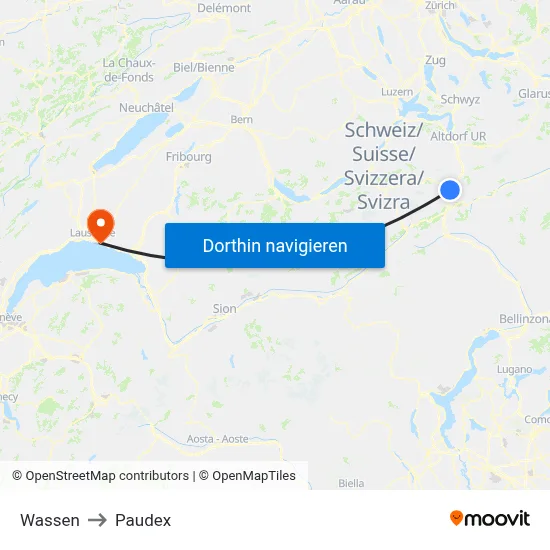 Wassen to Paudex map