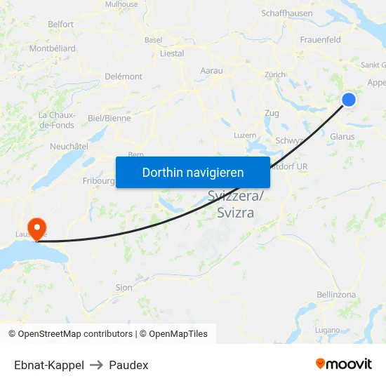 Ebnat-Kappel to Paudex map