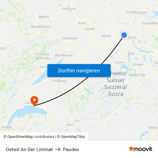 Oetwil An Der Limmat to Paudex map
