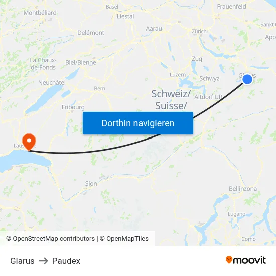 Glarus to Paudex map