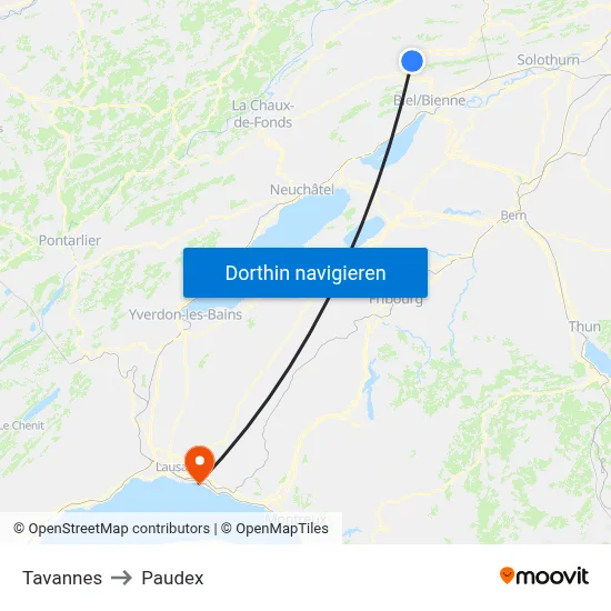 Tavannes to Paudex map