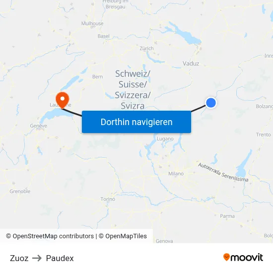 Zuoz to Paudex map