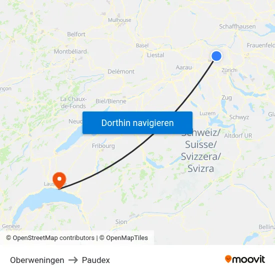 Oberweningen to Paudex map