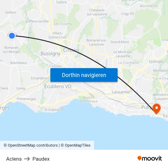Aclens to Paudex map