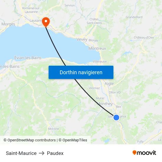Saint-Maurice to Paudex map