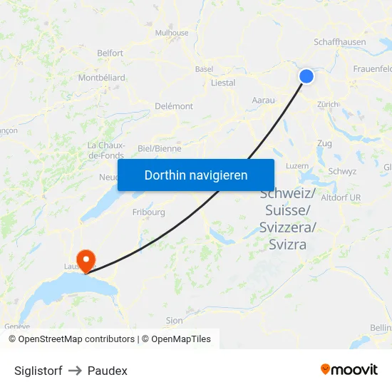 Siglistorf to Paudex map