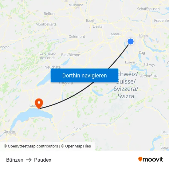 Bünzen to Paudex map