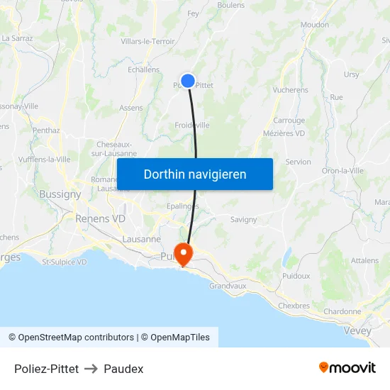 Poliez-Pittet to Paudex map