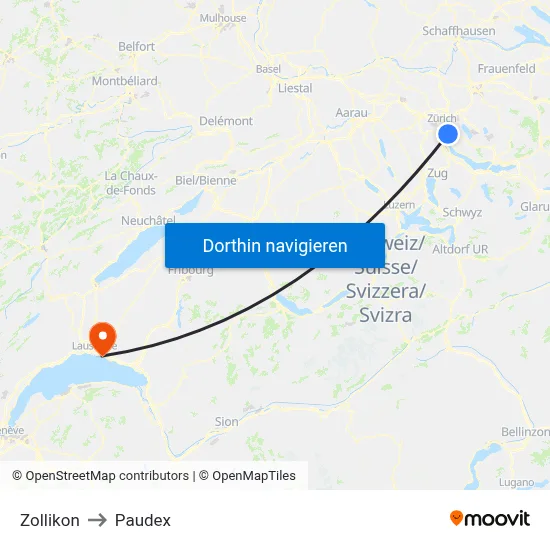 Zollikon to Paudex map